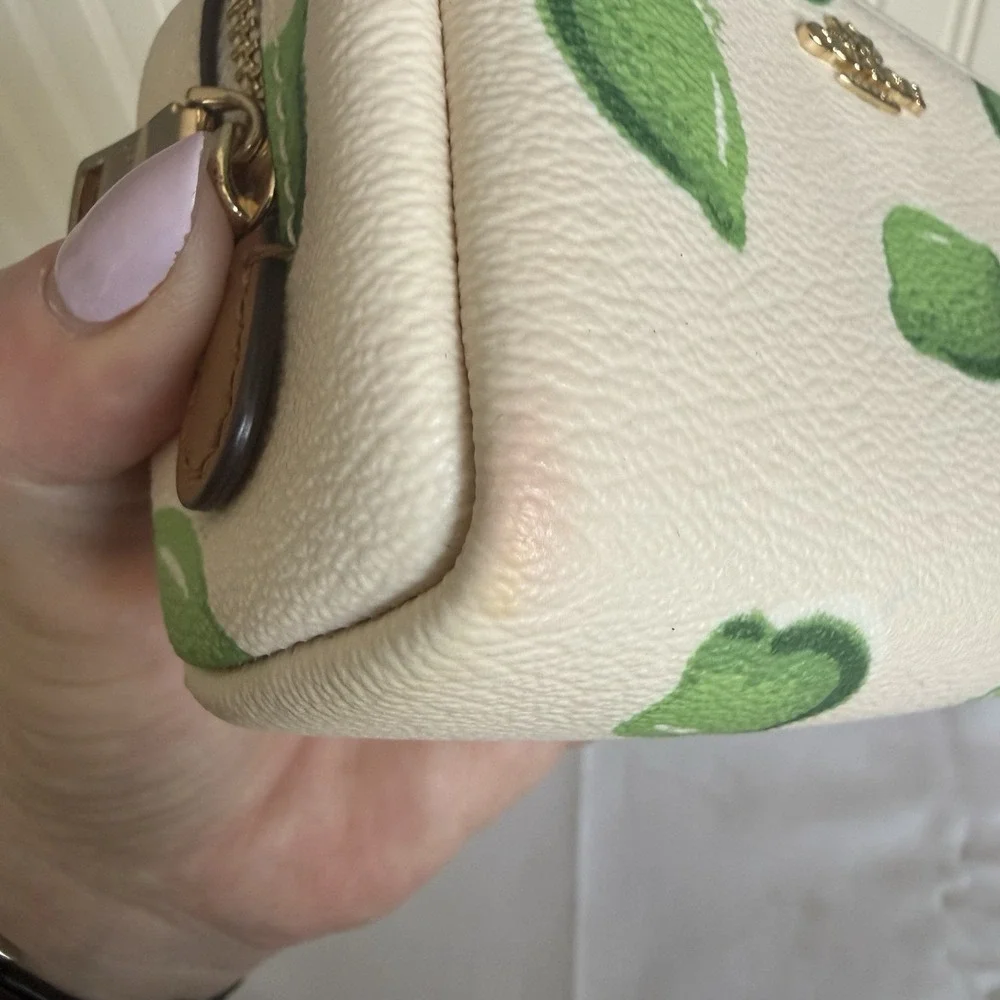 Coach Mini Coated Canvas Zip Around Coin Makeup Cosmetic Pouch Bag Lime Green